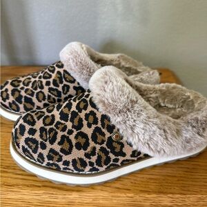 BOBS from Skechers Leopard Print Slippers with Faux Fur